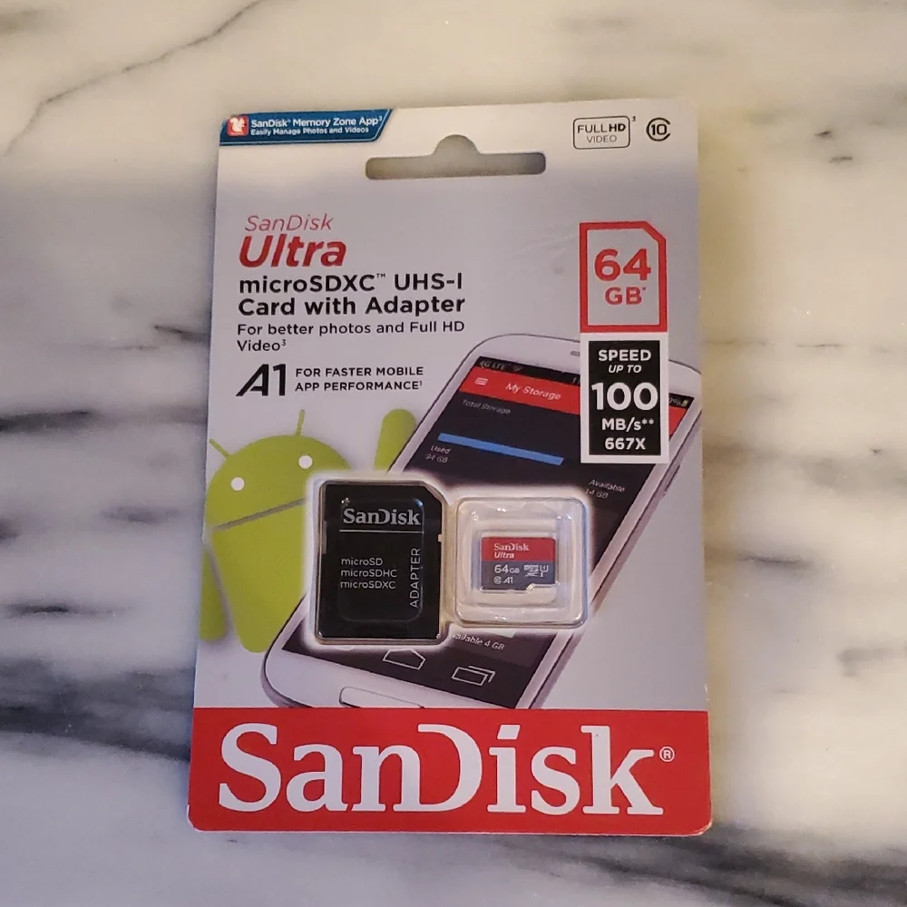 SanDisk Ultra 64GB microSDXC UHS-I Card with Adapter - Black and Red
